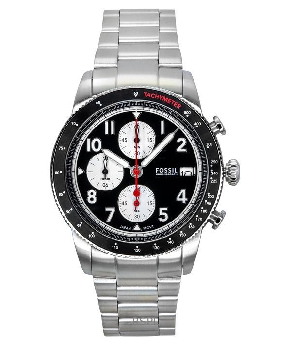 Orologio da uomo Fossil Sport Tourer Chronograph in acciaio inossidabile con quadrante nero al quarzo FS6045