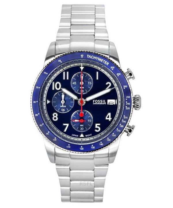 Orologio da uomo Fossil Sport Tourer Chronograph in acciaio inossidabile con quadrante blu al quarzo FS6047