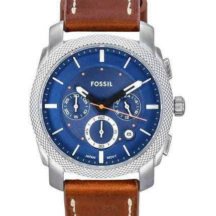 Orologio da uomo Fossil Machine Chronograph cinturino in pelle quadrante blu al quarzo FS6059