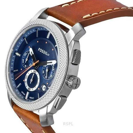 Orologio da uomo Fossil Machine Chronograph cinturino in pelle quadrante blu al quarzo FS6059