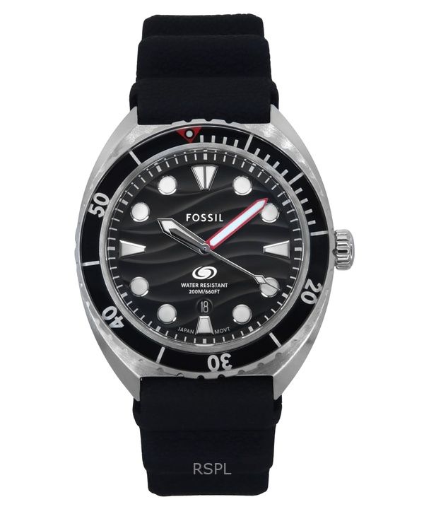Orologio da uomo Fossil Breaker con cinturino in silicone e quadrante nero al quarzo, subacqueo FS6062 200M