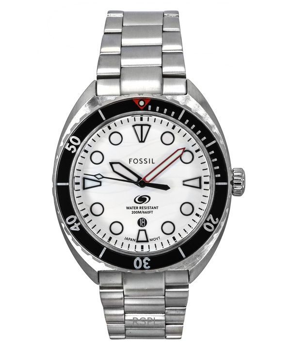 Orologio da uomo Fossil Breaker in acciaio inossidabile con quadrante bianco al quarzo subacqueo FS6063 200M