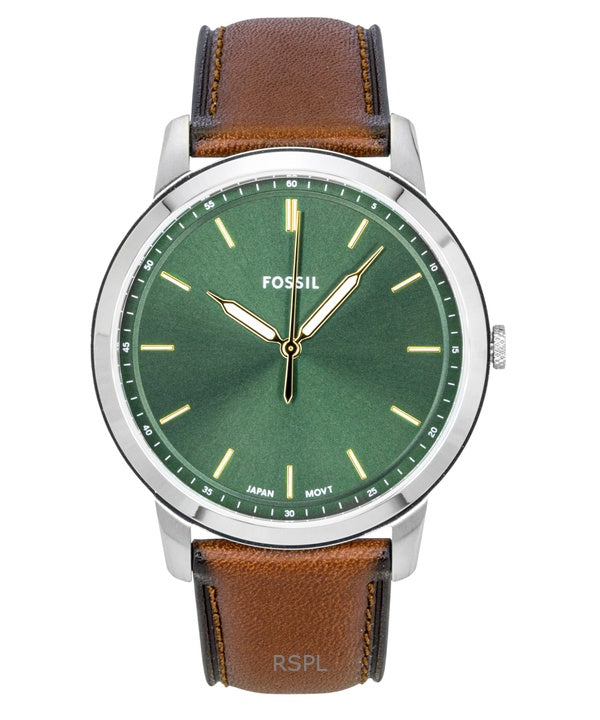 Orologio da uomo Fossil Minimalist con cinturino in pelle e quadrante verde al quarzo FS6094
