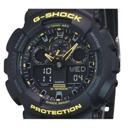 Orologio da uomo Casio G-Shock Caution giallo analogico digitale cinturino in resina quadrante nero GA-100CY-1A 200M