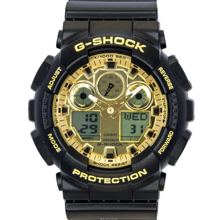 Orologio da uomo Casio G-Shock con cinturino in resina, analogico digitale, quadrante oro, al quarzo GA-100GGB-1A9, 200 m
