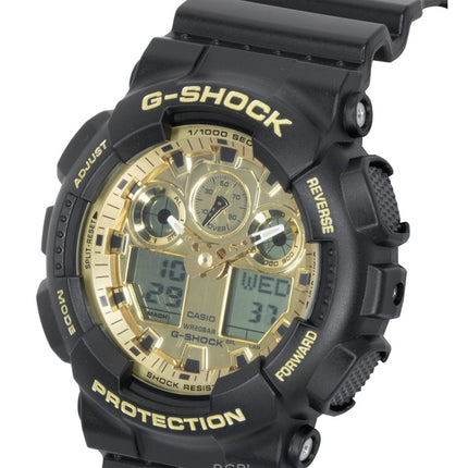 Orologio da uomo Casio G-Shock con cinturino in resina, analogico digitale, quadrante oro, al quarzo GA-100GGB-1A9, 200 m
