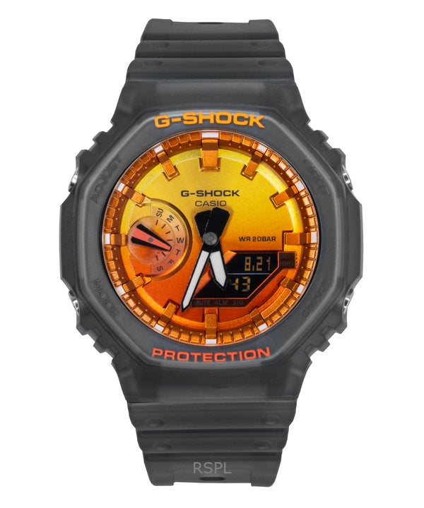 Orologio da uomo Casio G-Shock analogico digitale con cinturino in resina e quadrante arancione al quarzo GA-2100FLS-8A4 200M