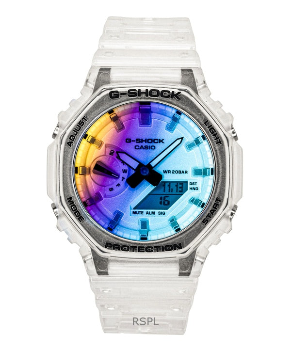 Orologio da uomo Casio G-Shock analogico digitale con cinturino in resina trasparente e quadrante multicolore al quarzo GA-2100SRS-7A 200M