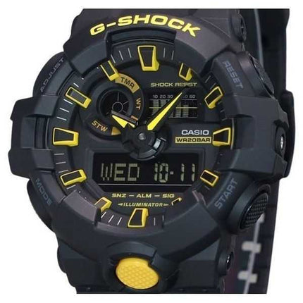 Orologio da uomo Casio G-Shock Caution giallo analogico digitale cinturino in resina quadrante nero al quarzo GA-700CY-1A 200M