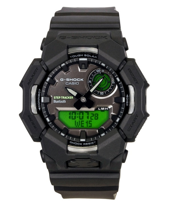 Orologio da uomo Casio G-Shock analogico-digitale con collegamento allo smartphone, cinturino in resina a base biologica, quadrante nero, alimentazione solare GA-B010BEG-1A, impermeabile fino a 200 metri.