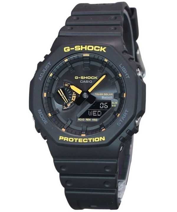 Orologio da uomo Casio G-Shock Caution giallo Mobile Link analogico digitale cinturino in resina quadrante nero solare GA-B2100C