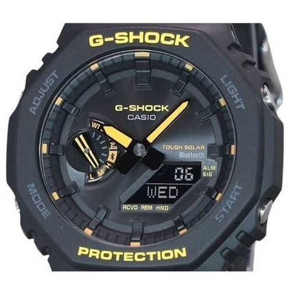 Orologio da uomo Casio G-Shock Caution giallo Mobile Link analogico digitale cinturino in resina quadrante nero solare GA-B2100C
