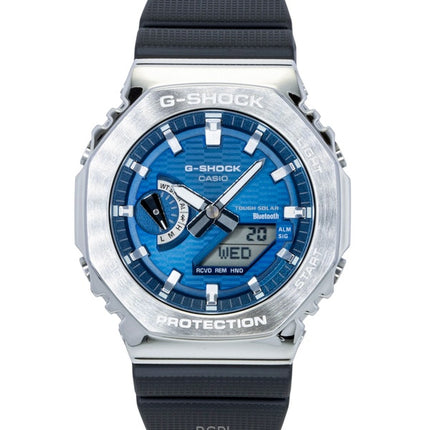 Orologio da uomo Casio G-Shock G-Steel con cinturino in resina a base biologica, collegamento per smartphone, analogico digitale, quadrante blu, solare GBM-2100A-2B 200M