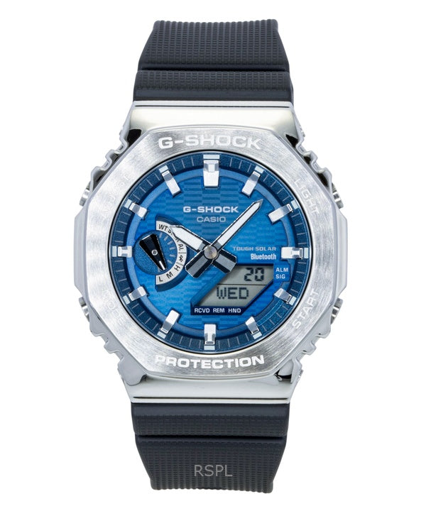 Orologio da uomo Casio G-Shock G-Steel con cinturino in resina a base biologica, collegamento per smartphone, analogico digitale, quadrante blu, solare GBM-2100A-2B 200M