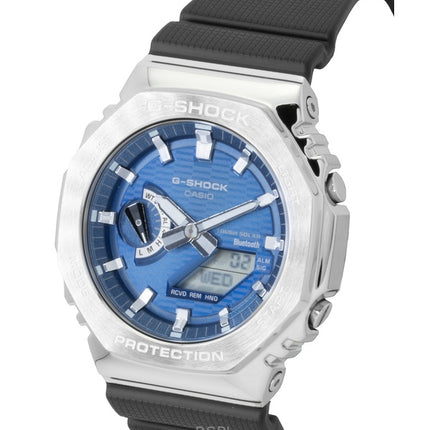Orologio da uomo Casio G-Shock G-Steel con cinturino in resina a base biologica, collegamento per smartphone, analogico digitale, quadrante blu, solare GBM-2100A-2B 200M