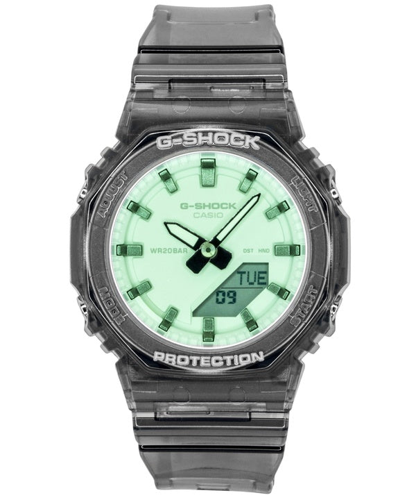 Orologio da donna Casio G-Shock analogico-digitale con quadrante verde, cinturino in resina, movimento al quarzo, modello GMA-P2100SR-1A, impermeabile fino a 200 metri.