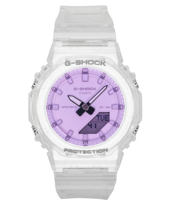 Orologio da donna Casio G-Shock analogico-digitale con cinturino in resina trasparente, quadrante rosa, movimento al quarzo, modello GMA-P2100SR-7A, impermeabile fino a 200 metri.