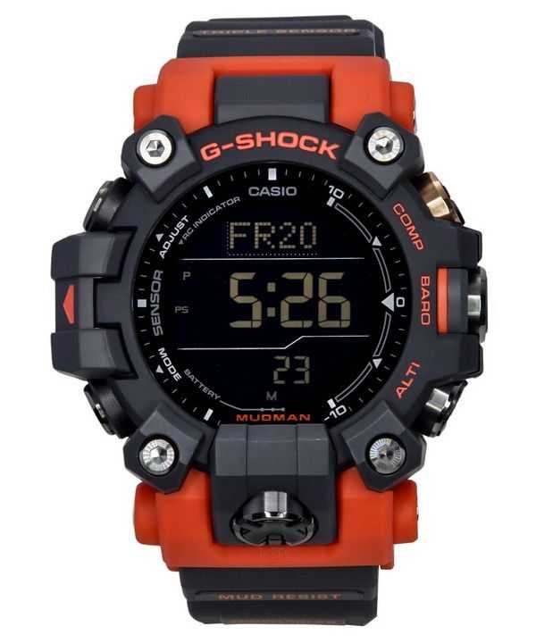 Orologio da uomo Casio G-Shock Mudman Master Of G-Land digitale arancione e cinturino in resina nera solare GW-9500-1A4 200M