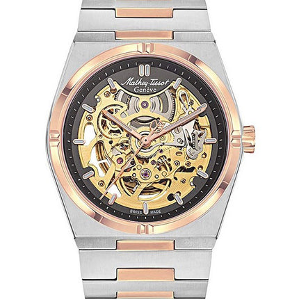 Orologio da uomo Mathey-Tissot Zeus Skeleton Two Tone in acciaio inossidabile con quadrante grigio automatico H118CFRS