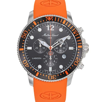 Mathey-Tissot Lagoon Cronografo Cinturino in Silicone Arancione Quadrante Nero Quarzo H123CHALO 100M Orologio da Uomo