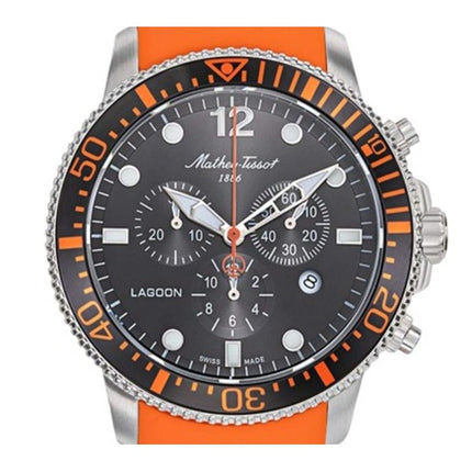 Mathey-Tissot Lagoon Cronografo Cinturino in Silicone Arancione Quadrante Nero Quarzo H123CHALO 100M Orologio da Uomo