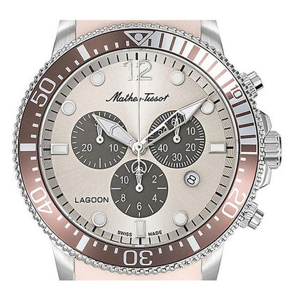 Mathey-Tissot Lagoon Cronografo Cinturino in Silicone Rosa Quadrante Crema Quarzo H123CHLBM 100M Orologio da Uomo