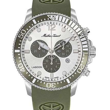 Mathey-Tissot Lagoon Cronografo Cinturino in Silicone Verde Quadrante Argento Quarzo H123CHLGV 100M Orologio da Uomo