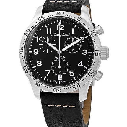 Orologio da uomo Mathey-Tissot Type 21 Flyback Chronograph cinturino in pelle quadrante nero al quarzo H1821CHALNG