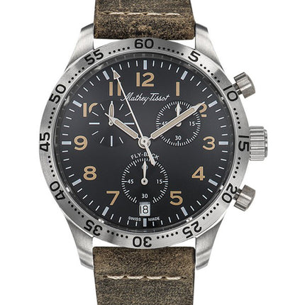 Orologio da uomo Mathey-Tissot Flyback Type 21 cronografo cinturino in pelle quadrante nero al quarzo H1821CHALNO
