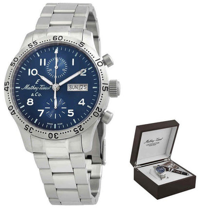 Mathey-Tissot Type 21 Cronografo in acciaio inossidabile quadrante blu automatico H1821CHATBUG orologio da uomo con set regalo
