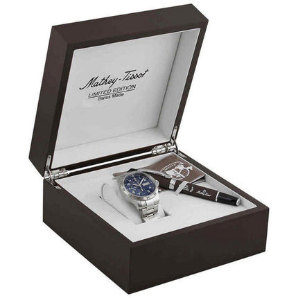 Mathey-Tissot Type 21 Cronografo in acciaio inossidabile quadrante blu automatico H1821CHATBUG orologio da uomo con set regalo