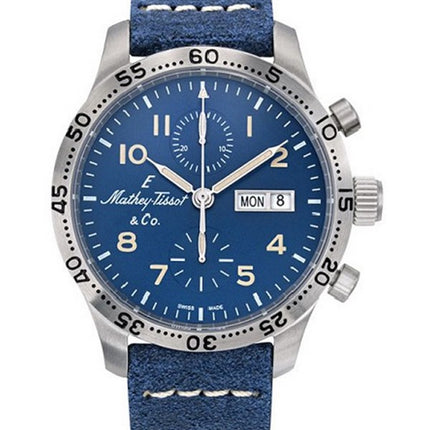 Mathey-Tissot Type 21 Cronografo in vera pelle quadrante blu automatico H1821CHATBUO orologio da uomo con set regalo