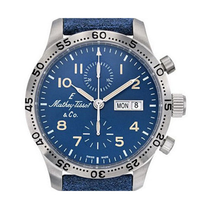Mathey-Tissot Type 21 Cronografo in vera pelle quadrante blu automatico H1821CHATBUO orologio da uomo con set regalo