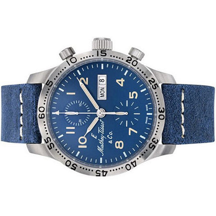 Mathey-Tissot Type 21 Cronografo in vera pelle quadrante blu automatico H1821CHATBUO orologio da uomo con set regalo