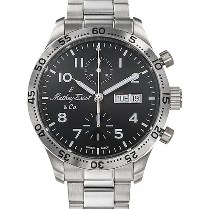 Orologio da uomo Mathey-Tissot Flyback Type 21 cronografo in acciaio inossidabile quadrante nero automatico H1821CHATNG