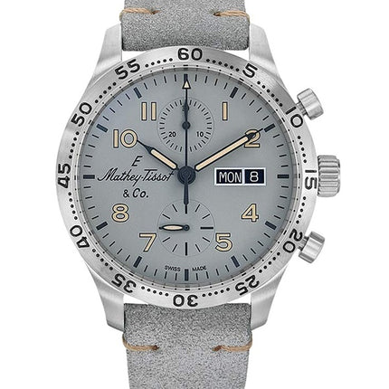 Orologio da uomo Mathey-Tissot Type 21 Chrono con cinturino in pelle e quadrante grigio automatico H1821CHTLG