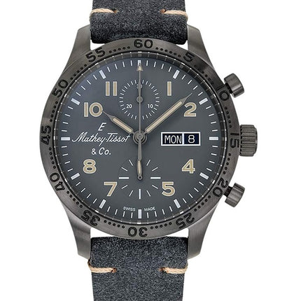 Orologio da uomo Mathey-Tissot Type 21 Chrono con cinturino in pelle e quadrante nero automatico H1821CHTLGO