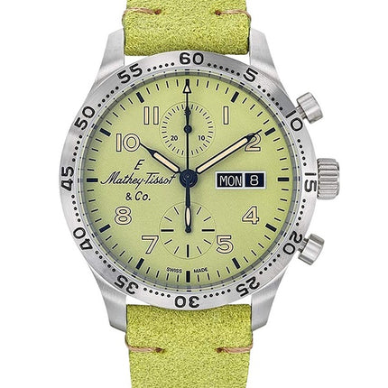 Orologio da uomo Mathey-Tissot Type 21 Chrono con cinturino in pelle e quadrante verde automatico H1821CHTLV