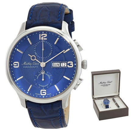 Mathey-Tissot Edmond Chronograph Limited Edition quadrante blu automatico H1886CHATABU orologio da uomo con set regalo
