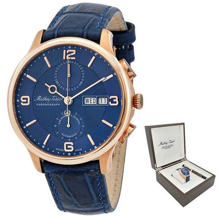 Mathey-Tissot Edmond Chronograph Limited Edition quadrante blu automatico H1886CHATPBU orologio da uomo con set regalo