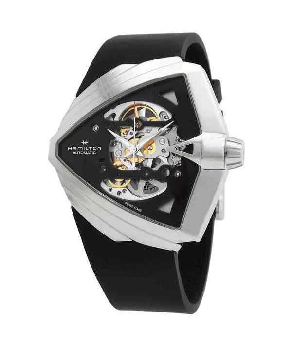 Orologio da uomo Hamilton Ventura XXL con cinturino in caucciù nero quadrante scheletrato automatico H24625330