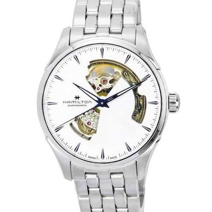Orologio da uomo Hamilton Jazzmaster in acciaio inossidabile a cuore aperto con quadrante argentato automatico H32675150