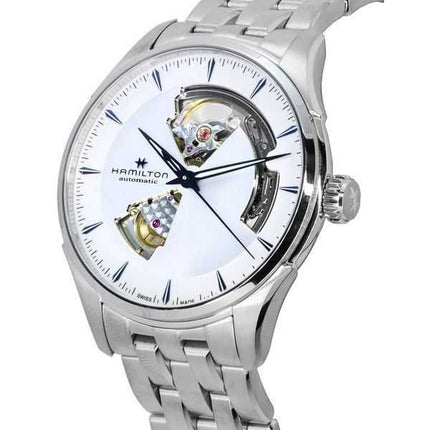 Orologio da uomo Hamilton Jazzmaster in acciaio inossidabile a cuore aperto con quadrante argentato automatico H32675150