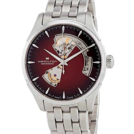 Orologio da uomo Hamilton Jazzmaster in acciaio inossidabile bordeaux con quadrante a cuore aperto automatico H32675170