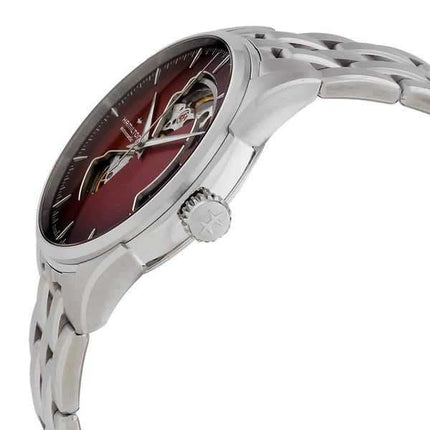 Orologio da uomo Hamilton Jazzmaster in acciaio inossidabile bordeaux con quadrante a cuore aperto automatico H32675170