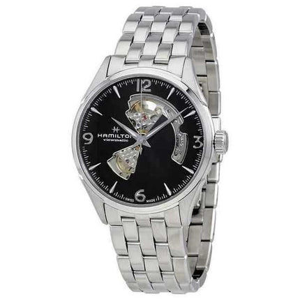Orologio da uomo Hamilton Jazzmaster in acciaio inossidabile a cuore aperto con quadrante nero automatico H32705131