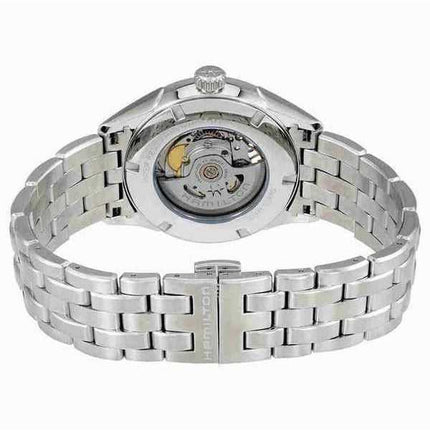 Orologio da uomo Hamilton Jazzmaster in acciaio inossidabile a cuore aperto con quadrante nero automatico H32705131