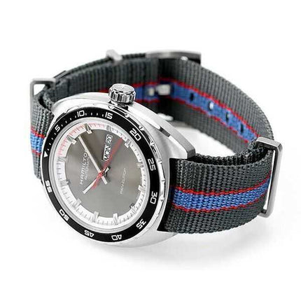 Orologio da uomo Hamilton American Classic Pan Europ con cinturino in tessuto quadrante grigio automatico H35415982