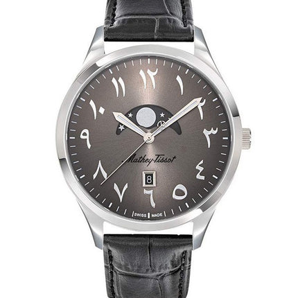 Orologio da uomo Mathey-Tissot Urban Moon cinturino in pelle quadrante arabo nero al quarzo H411ALAN