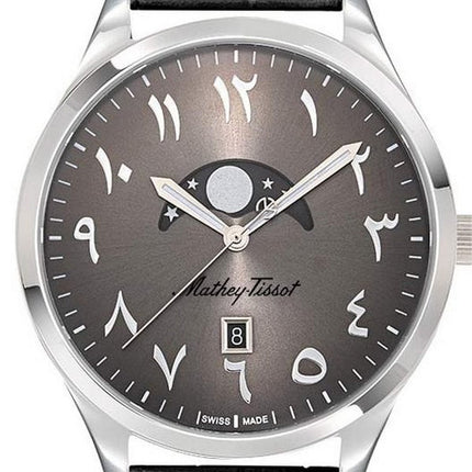 Orologio da uomo Mathey-Tissot Urban Moon cinturino in pelle quadrante arabo nero al quarzo H411ALAN